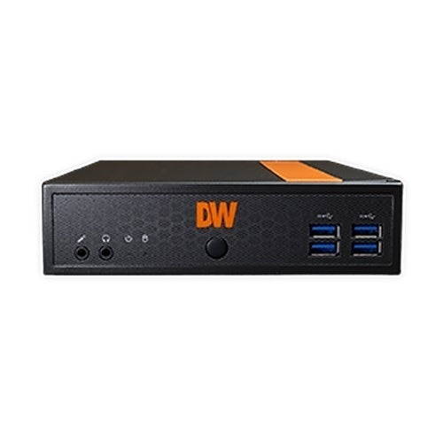 Black electronic device with orange 'DW' logo on a white background