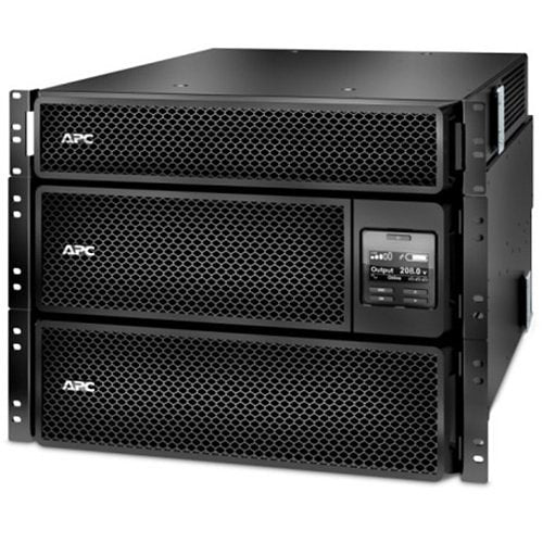 Stack of APC (American Power Conversion) uninterruptible power supply units on a white background