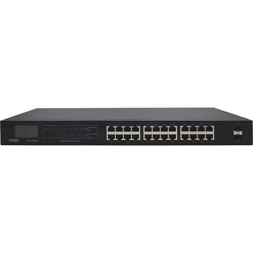Network switch with multiple ports on a white background