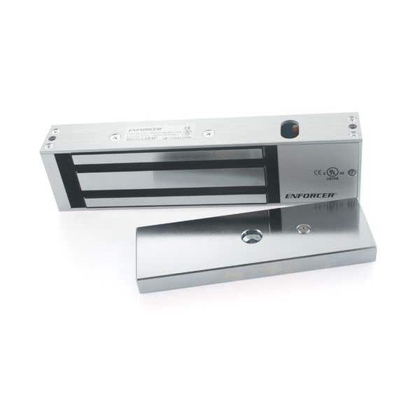 Metallic door security lock with 'Enforcer' branding on a white background