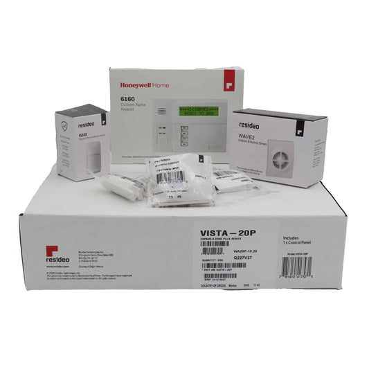 Honeywell Vista 20P Hardwired Kit with a 6160 Keypad, One IS335 Motion Sensor, Three 7939WG Contacts, and a Wave2 Siren…