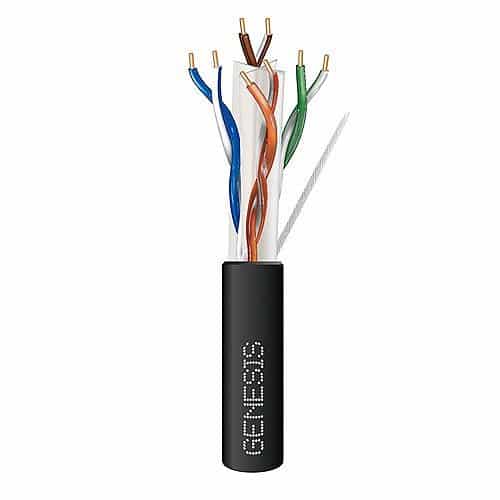 Genesis 51101008 CAT6 Direct Burial Cable, 24/4 Solid BC, Unshielded, UTP, Direct Burial, Sunlight Resistant, 1000' (304.8m), Reel, Black