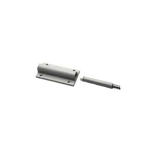 Metal door hinge and strike on a white background