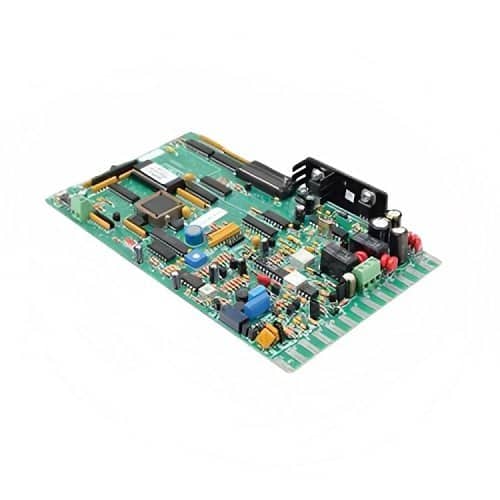 Electronic circuit board with various components on a white background