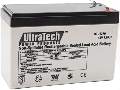 UltraTech 1272F1 12 Volt 7.0 Ah Sealed Lead Acid Battery - F1 Terminal (Replaces UT 1270)