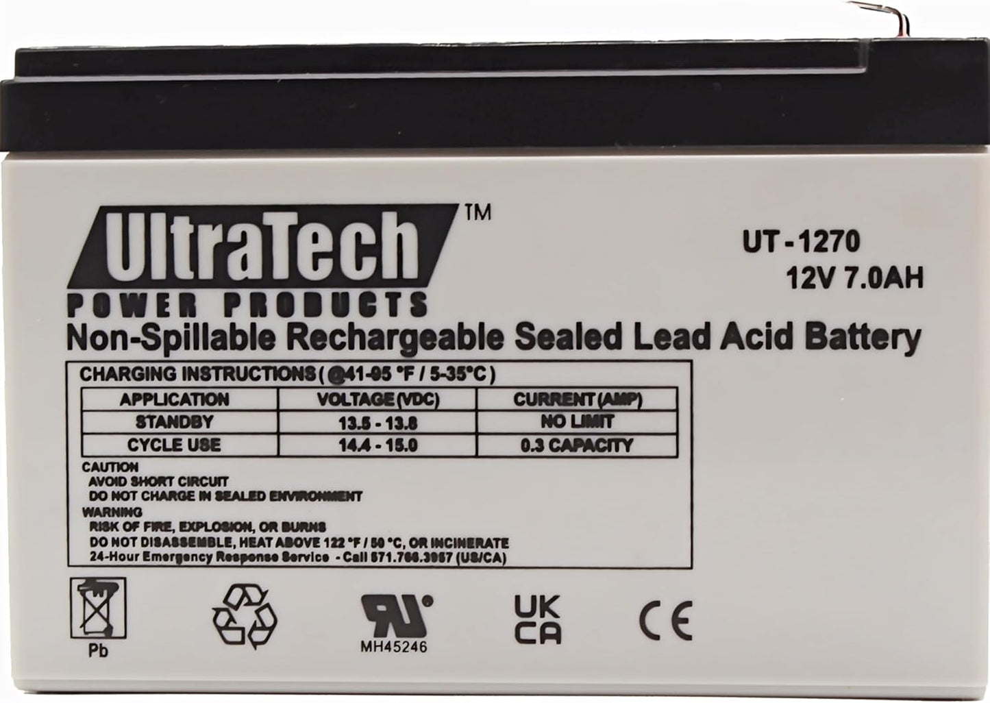 UltraTech 1272F1 12 Volt 7.0 Ah Sealed Lead Acid Battery - F1 Terminal (Replaces UT 1270)