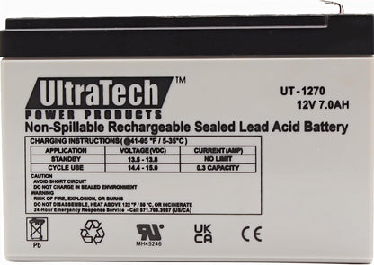 UltraTech 1272F1 12 Volt 7.0 Ah Sealed Lead Acid Battery - F1 Terminal (Replaces UT 1270)
