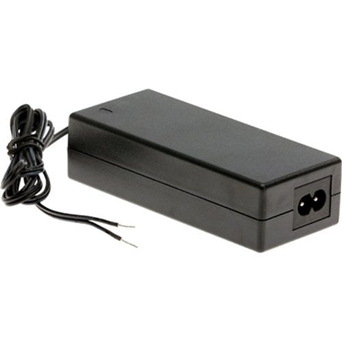 Black power adapter with cable on a white background