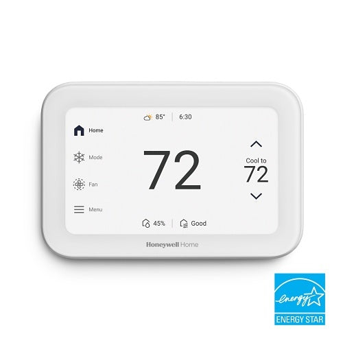 Honeywell thermostat with digital display on a white background