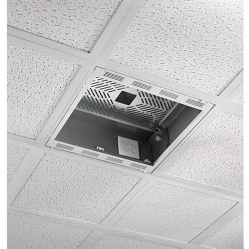 White acoustic drop ceiling grid