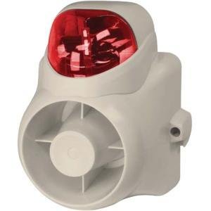 red lensed strobe with siren on white background
