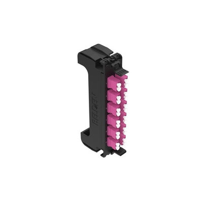 small black electronic component with pink fuse type pieces on white background