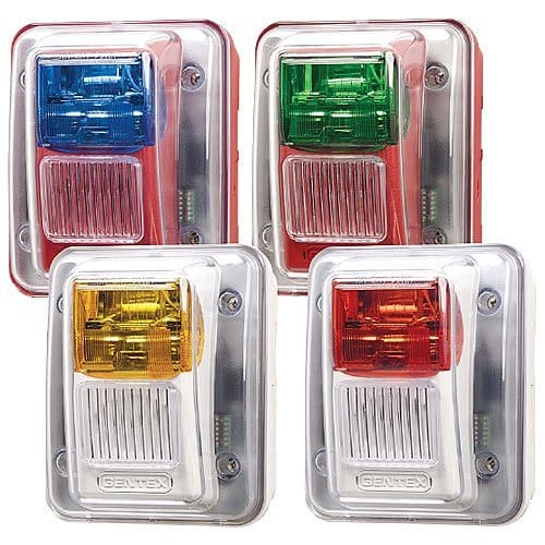 Gentex WGESB24-75PWR WGES 24V DC Outdoor Colored Lens Strobe, 75CD, No Marking, Red Faceplate, Blue Lens
