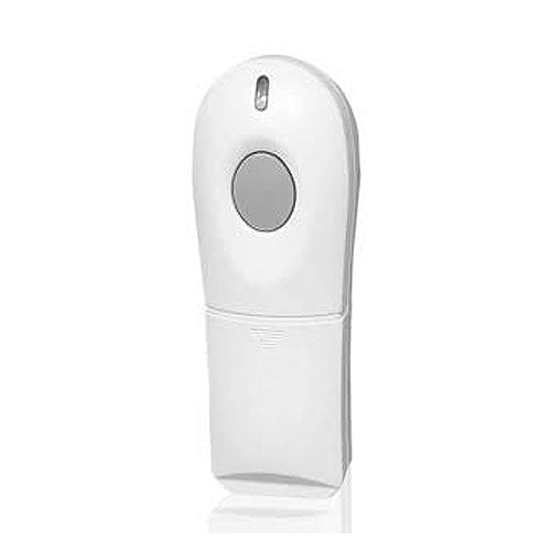 White electronic device with a circular component on a white background