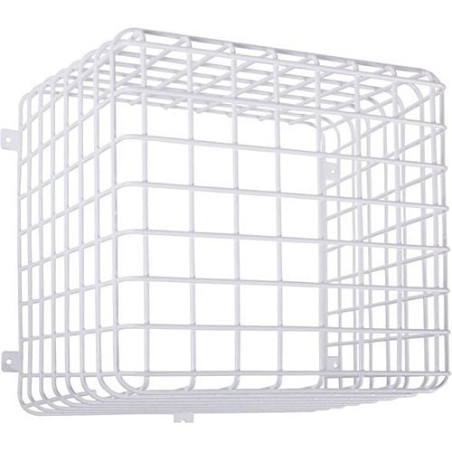 A white heavy-duty wire guard on a white background