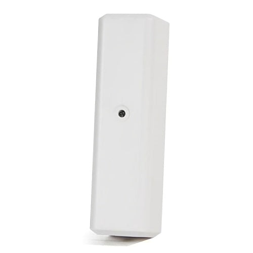 A white, rectangular smart home sensor set against a solid, plain white background