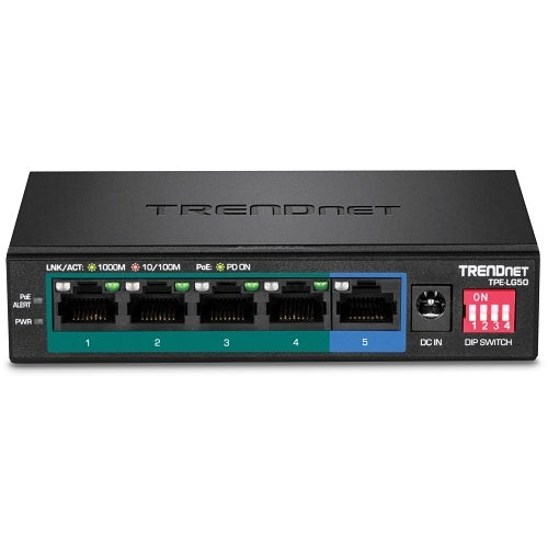 TRENDnet TPE-LG50 5-Port Gigabit Long Range PoE+ Switch, 10Gbps