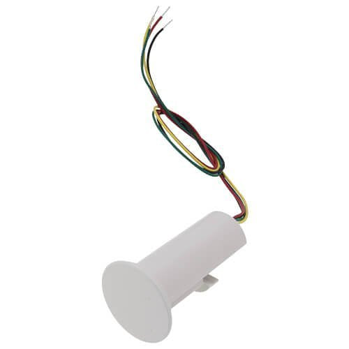 White sensor with multicolored wires on a white background