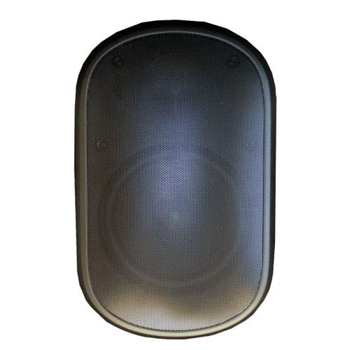 Black speaker grill on a white background