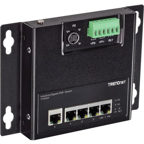 Trendnet industrial Gigabit PoE+ switch on a white background