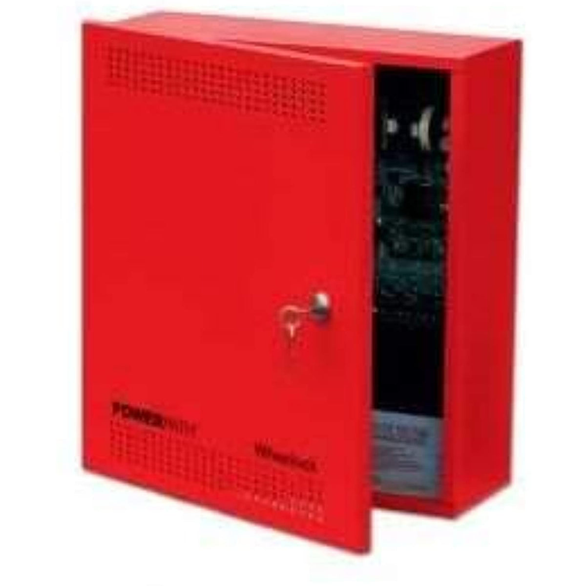 Red electrical enclosure with 'PowerPath' and 'Wheelock' branding on a white background