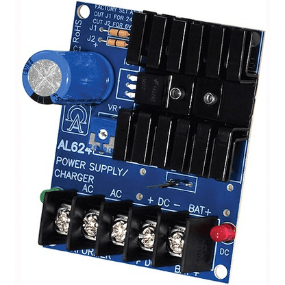 Power supply/charger module with blue and black components on a white background