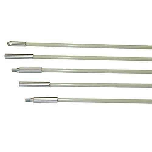Set of five metal rods with ceramic tips on a white background