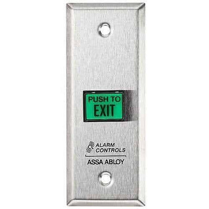 Alarm Controls TS-9T Request-to-Exit Station with Timed Output, Switch Mounted on Narrow 1-3/4" Wall Plate, 5/8" 7/8" Rectangular Push Button, 302 Stainless Steel