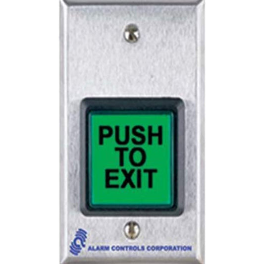 Alarm Controls TS-2 Request-to-Exit Station, 2" Green Square Push Button, Single Gang, 430 Stainless Steel