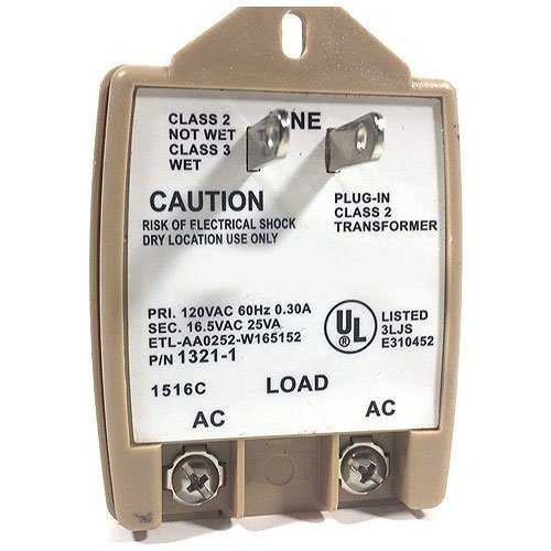 Electrical transformer with label and UL listing on a white background