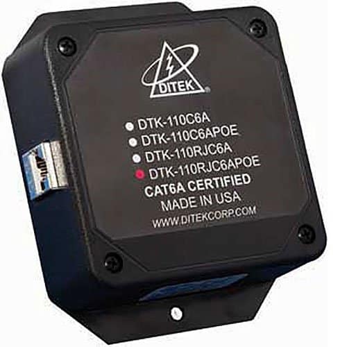 Black electronic device with Ditek branding and product specifications on a white background