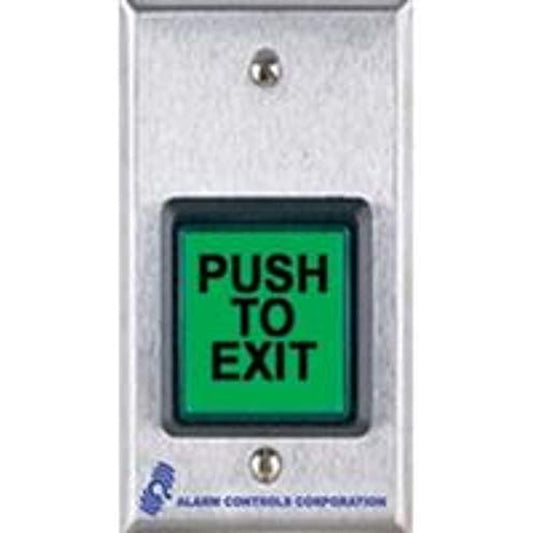 Alarm Controls TS-2T Request-to-Exit Station with Electronic Timer, 2" Green Square Push Button, Single Gang, 430 Stainless Steel