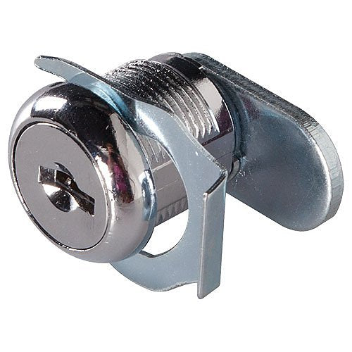 Metallic lock mechanism on a white background