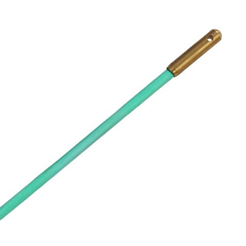 Green rod with a brass fitting on a white background