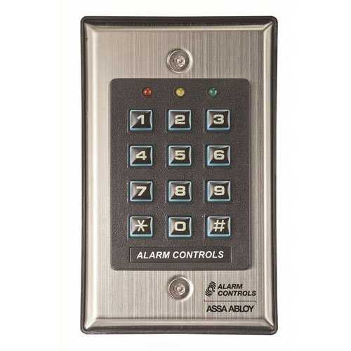 Alarm Controls KP-100A KP Series Flush Mount Digital Keypad, 50 Visitor Codes, Single Gang, Red, Green, Yellow LED, Stainless Steel