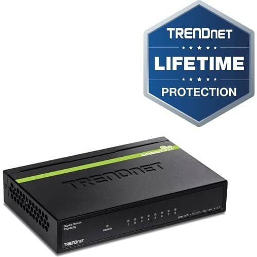 Trendnet network switch with Lifetime Protection badge on a white background