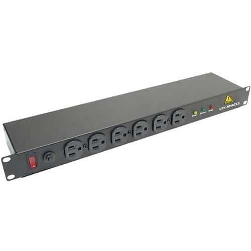 Power strip with multiple outlets on a white background