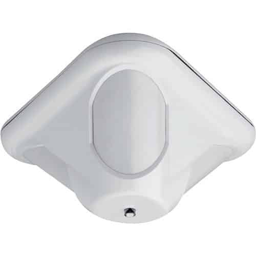 White ceiling mounted motion sensor on a white background