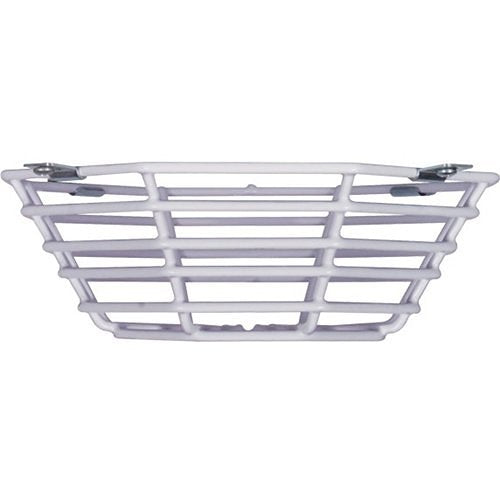 A white protective steel wire cage on a white background