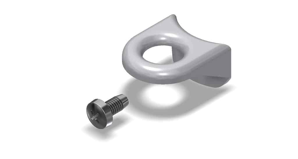 White bracket with a screw on a white background