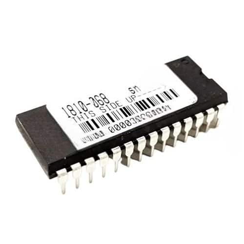 A dual in-line package (DIP) integrated circuit (IC) chip, placed against a solid white background