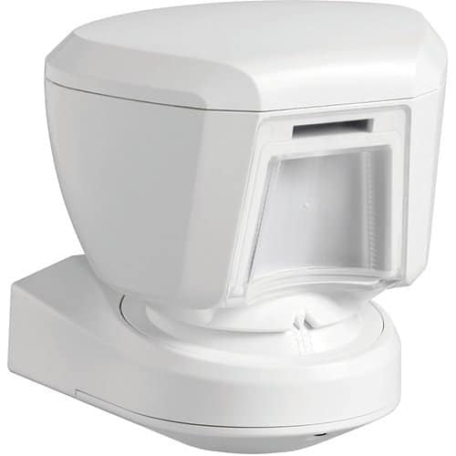 White outdoor motion sensor on a white background