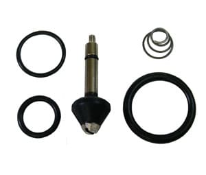 Mechanical parts including a central cylindrical component with smaller circular components on a white background
