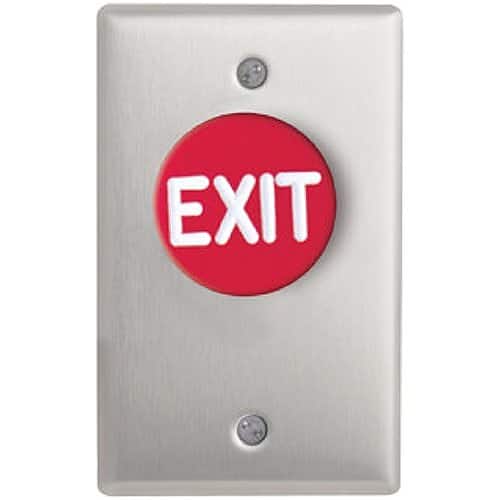 Camden CM-4000RE Spring Return, Normally Open, Momentary, Red Button, 'EXIT' Engraved in White