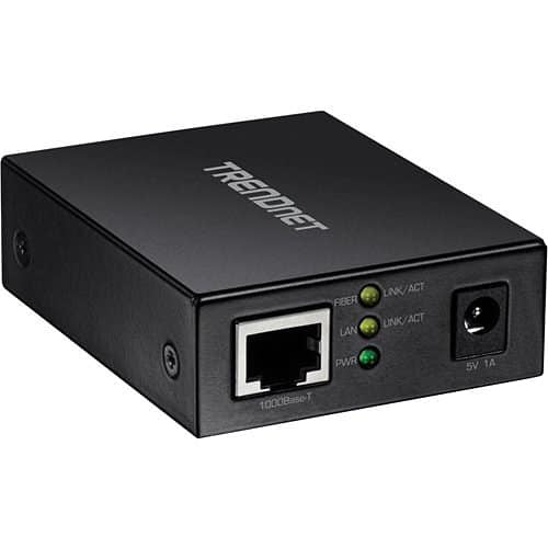 Black network adapter with TRENDnet branding on a white background
