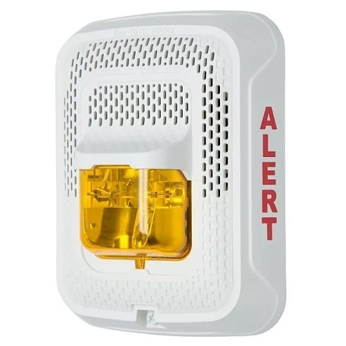 Alarm system with a yellow light and 'Alert' indicator on a white background