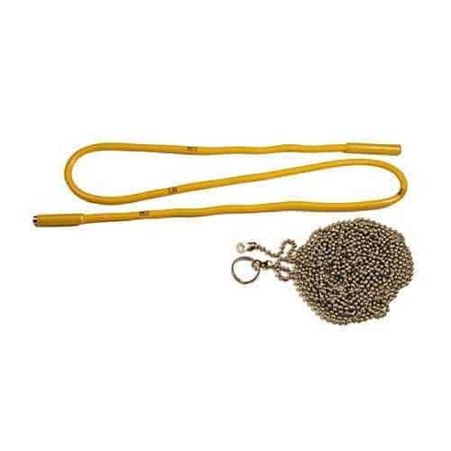 Yellow cord with metal chain on a white background
