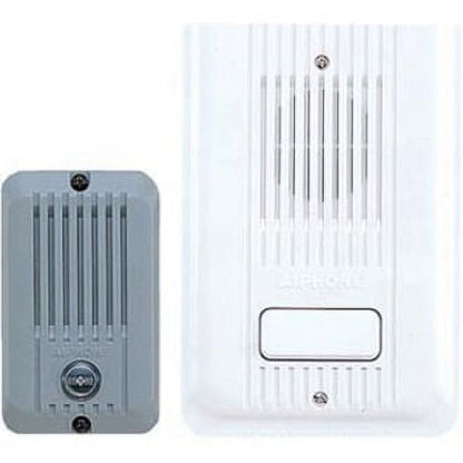 Two electronic devices, one gray and one white, on a white background