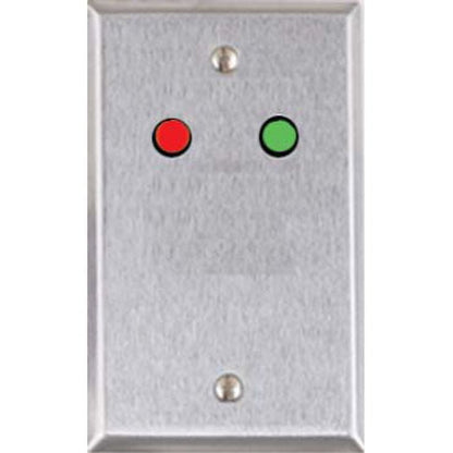Alarm Controls RP-09 Remote Wall Plate with 1/4" Red and Green LEDs, Mounted Horizontally, Single Gang, Stainless Steel