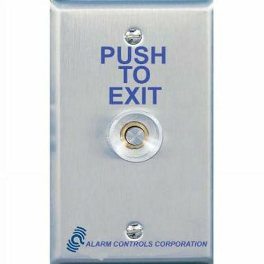 Alarm Controls TS-16 Request-to-Exit Station with Pneumatic Timer, 1/4" Push Button, Single Gang, 430 Stainless Steel